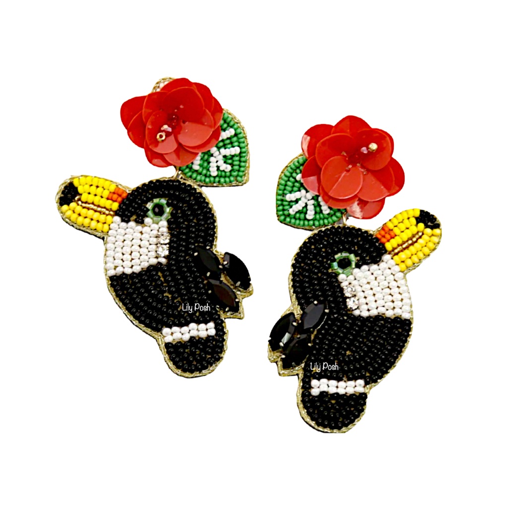 New Bird Earring Tropical Flower Bird Seed Bead Earring Beach
